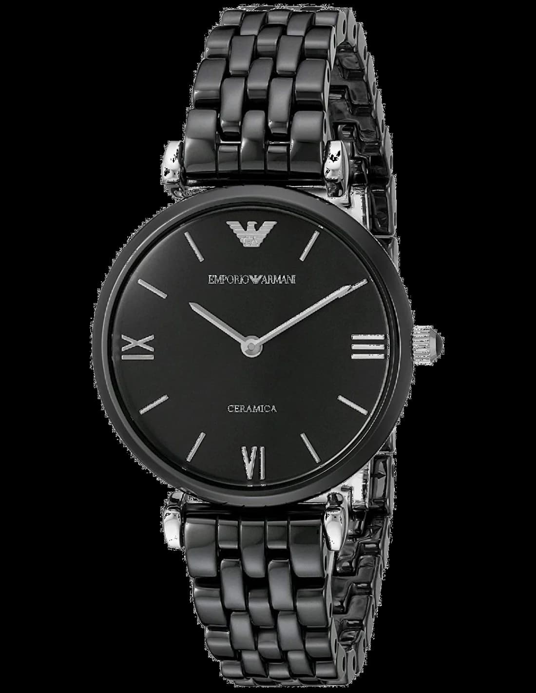 Emporio Armani AR1487 montre femme, cadran noir, bracelet céramique noire à maillons fins