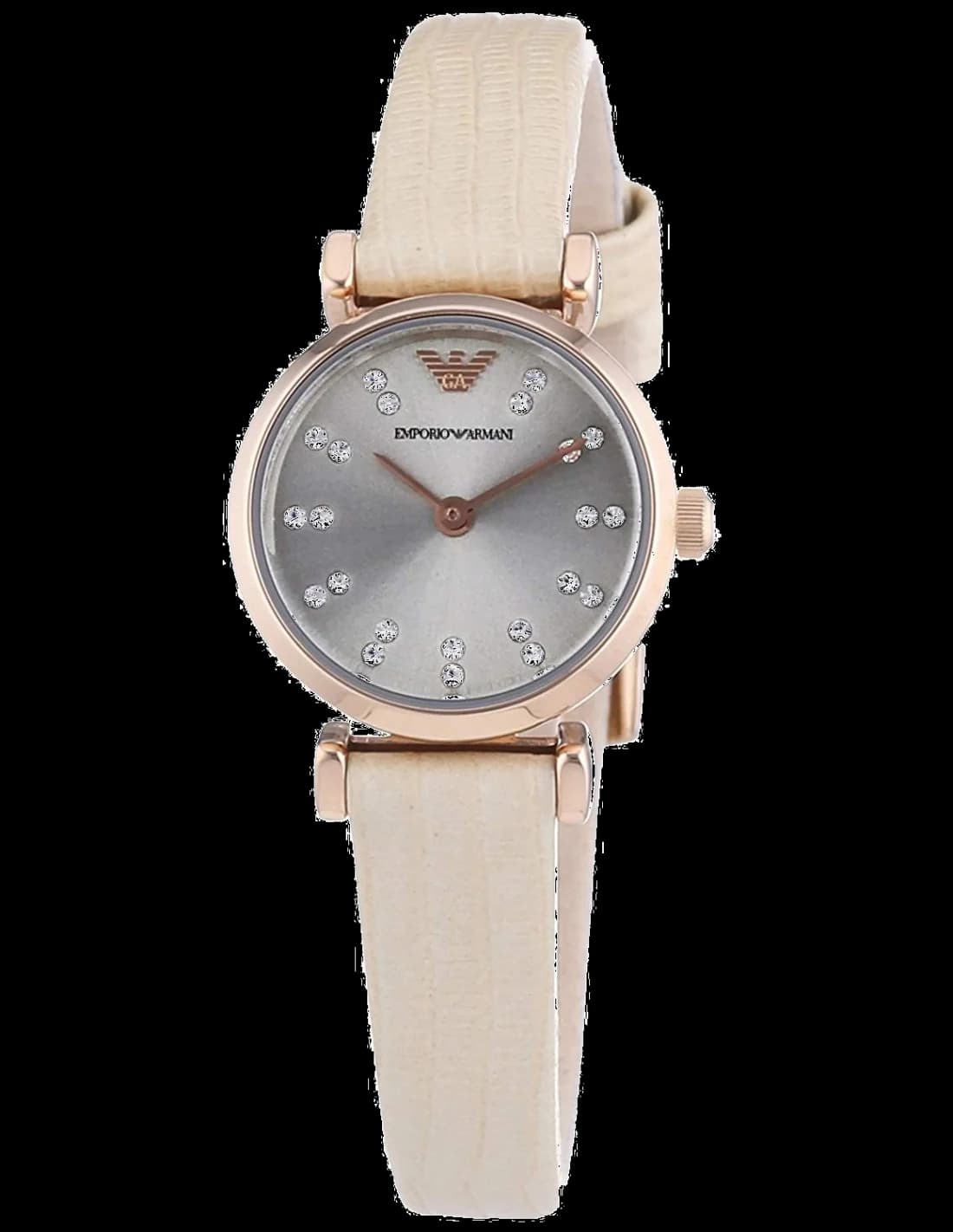 Emporio Armani AR1687 montre femme, petite taille cadran gris bracelet cuir beige