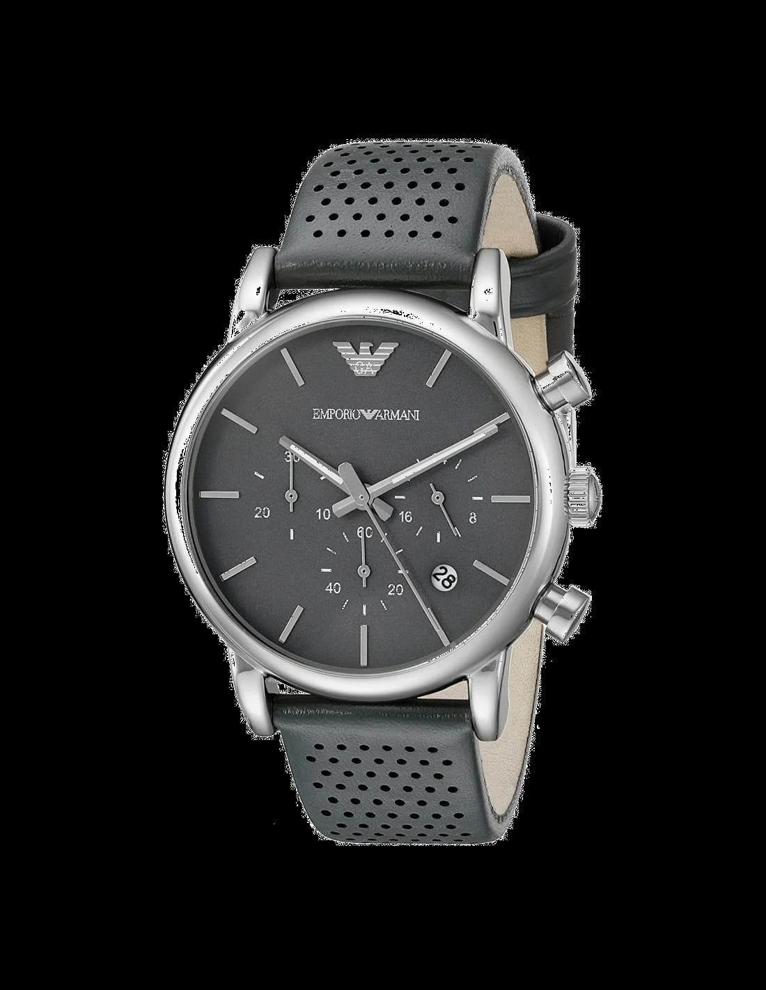 Emporio Armani AR1735 montre homme, cadran gris et bracelet cuir perforé