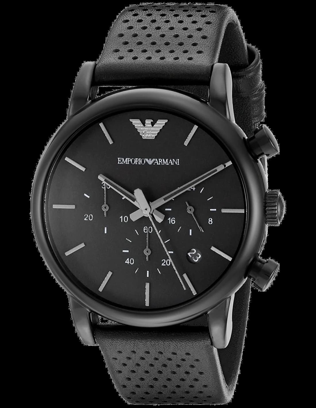 Emporio Armani AR1737 montre homme, cadran noir, bracelet cuir perforé noir