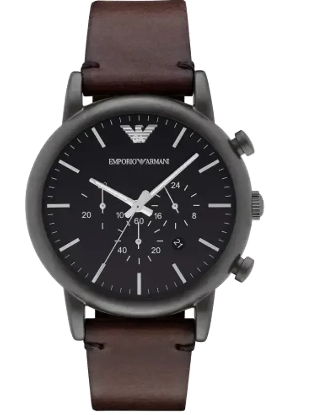 Emporio Armani AR1919 Men's Watch with Brown Leather Strap and Silver Dial