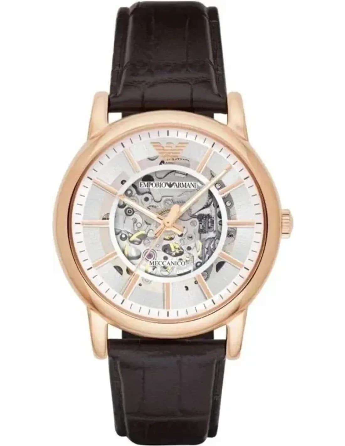 Montre Emporio Armani AR1983 Automatique à Cadran Squelette et Bracelet Cuir marron