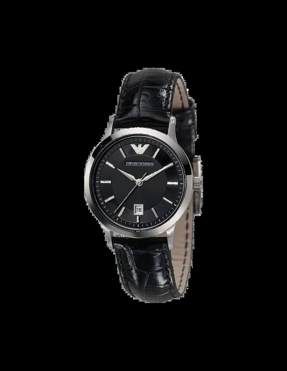 Emporio Armani AR2412 montre femme, au cadran noir et bracelet cuir verni