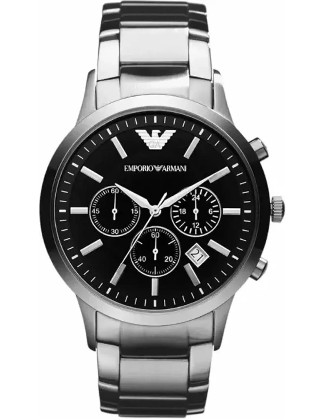 Emporio Armani AR2434 montre homme, noir, bracelet acier gris, chronographe