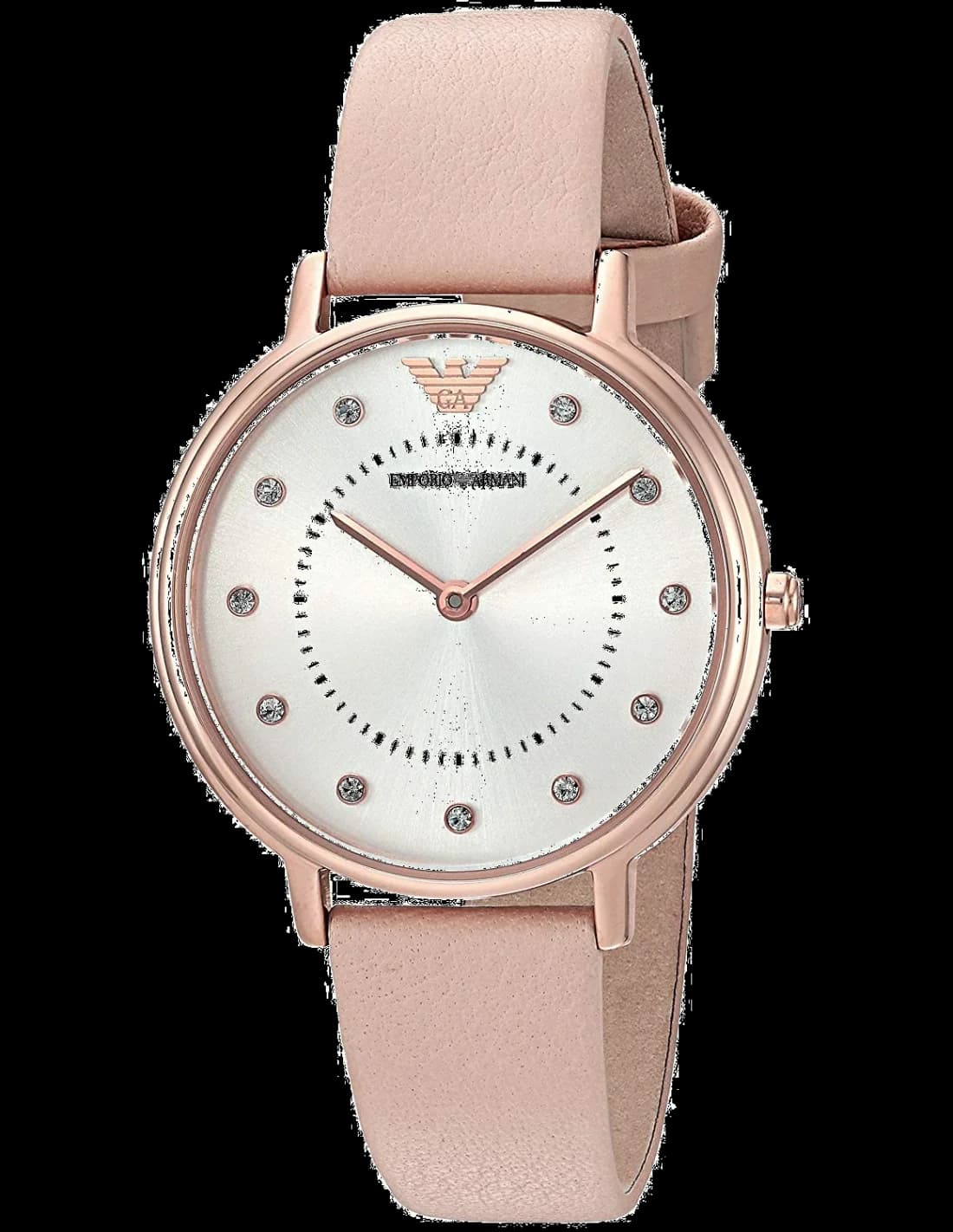 Emporio Armani AR2510 montre femme, boîtier or rose et cuir nude