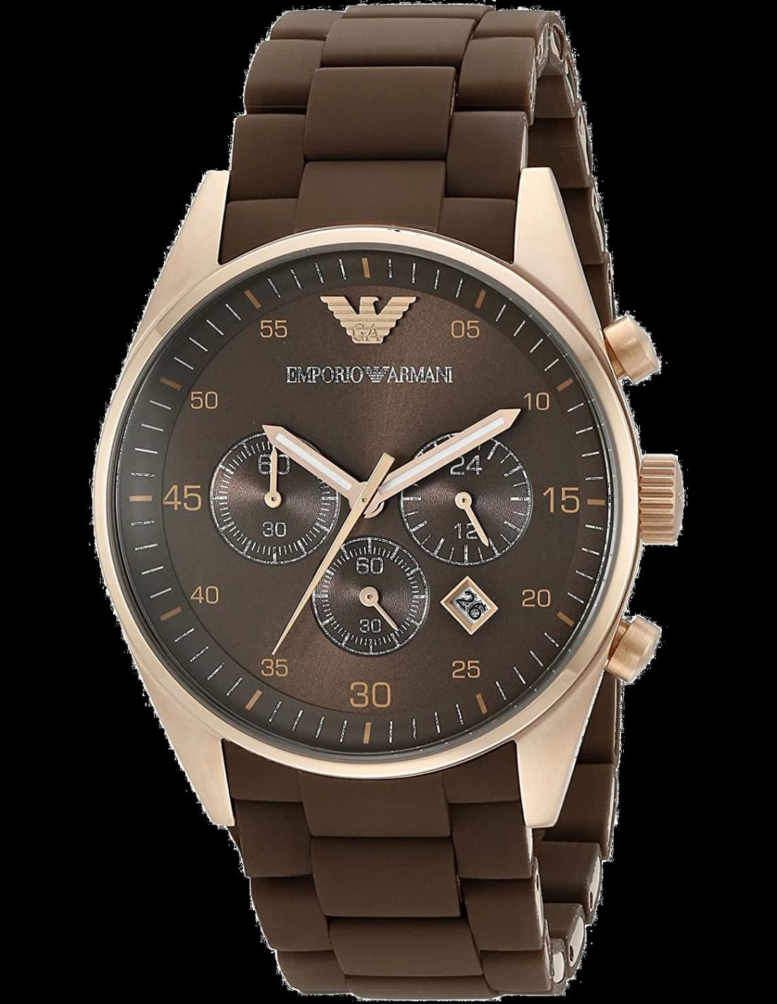 Emporio Armani AR5890 montre homme, au cadran marron avec bracelet silicone or rose