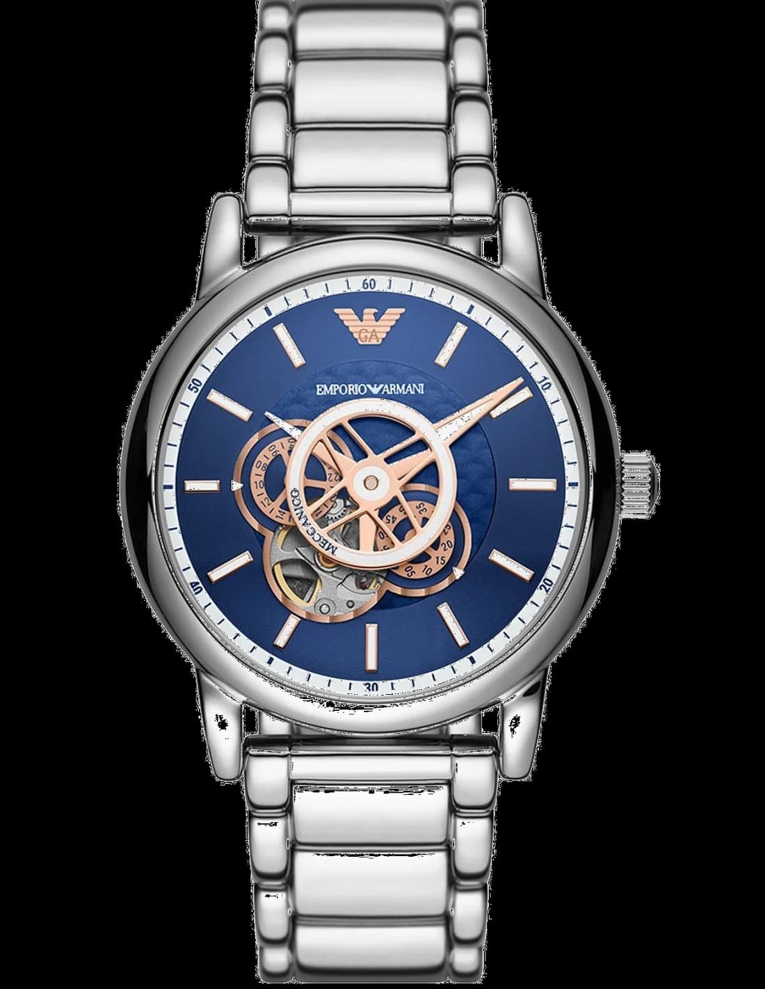 Emporio Armani AR60036 montre homme, automatique, cadran bleu, bracelet acier