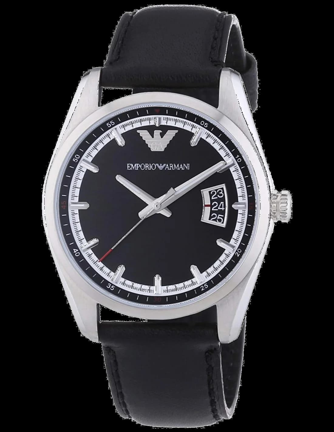 Emporio Armani AR6014 montre homme, cadran noir, bracelet cuir