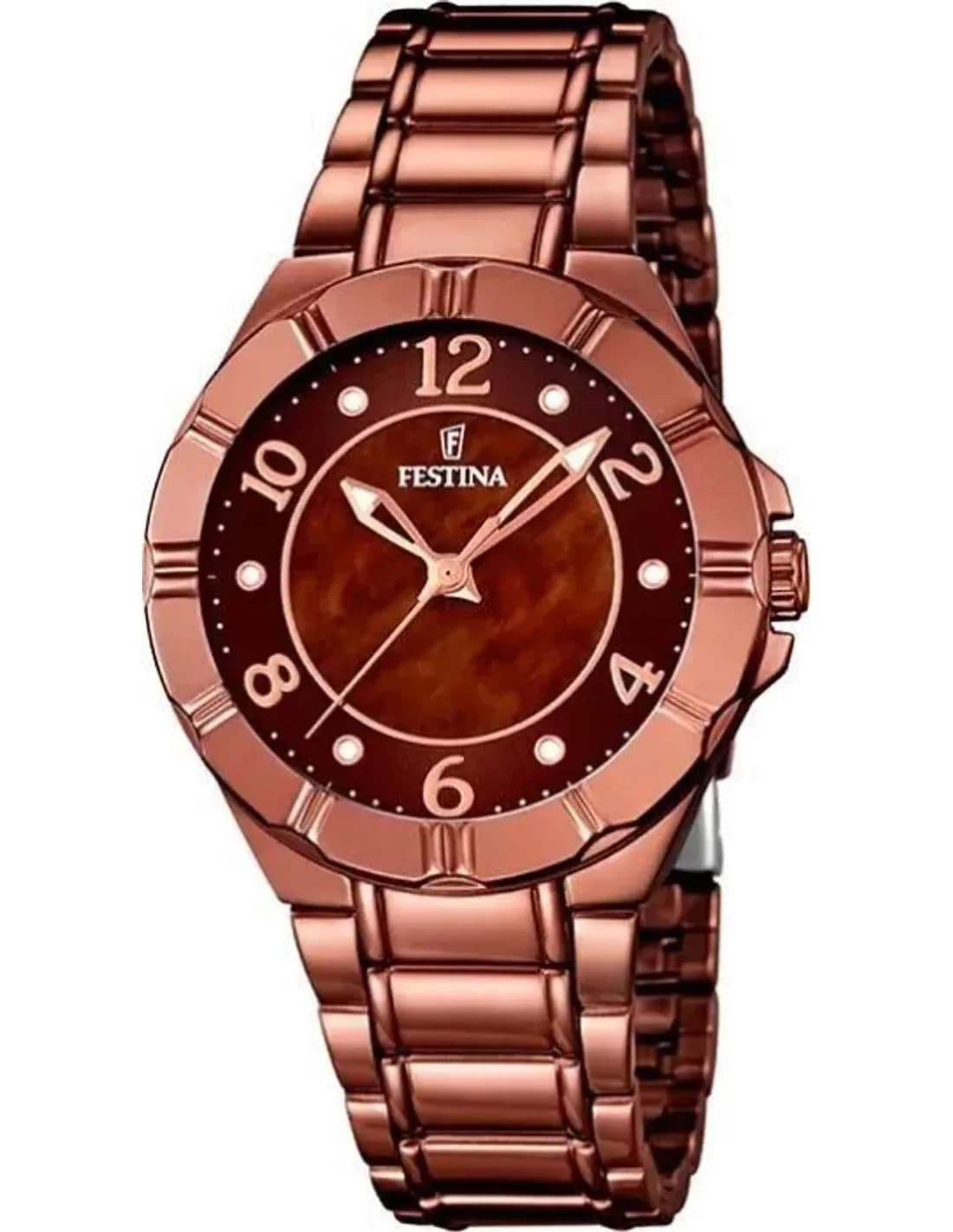 Montre Femme Festina F16729/1 en Acier Or Rose et Cadran Marron