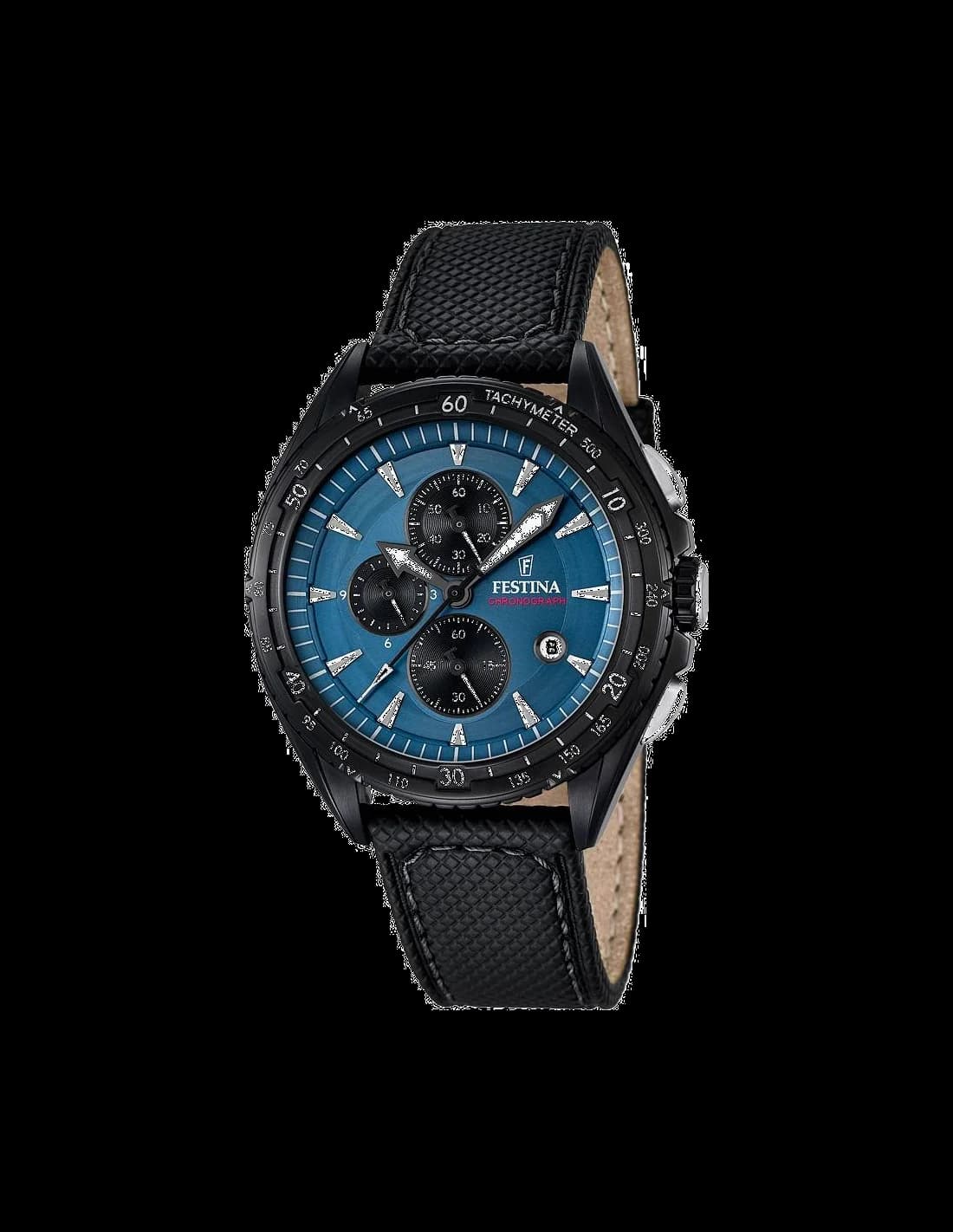 Festina F16847/3 montre homme, cadran bleu et bracelet cuir noir sport