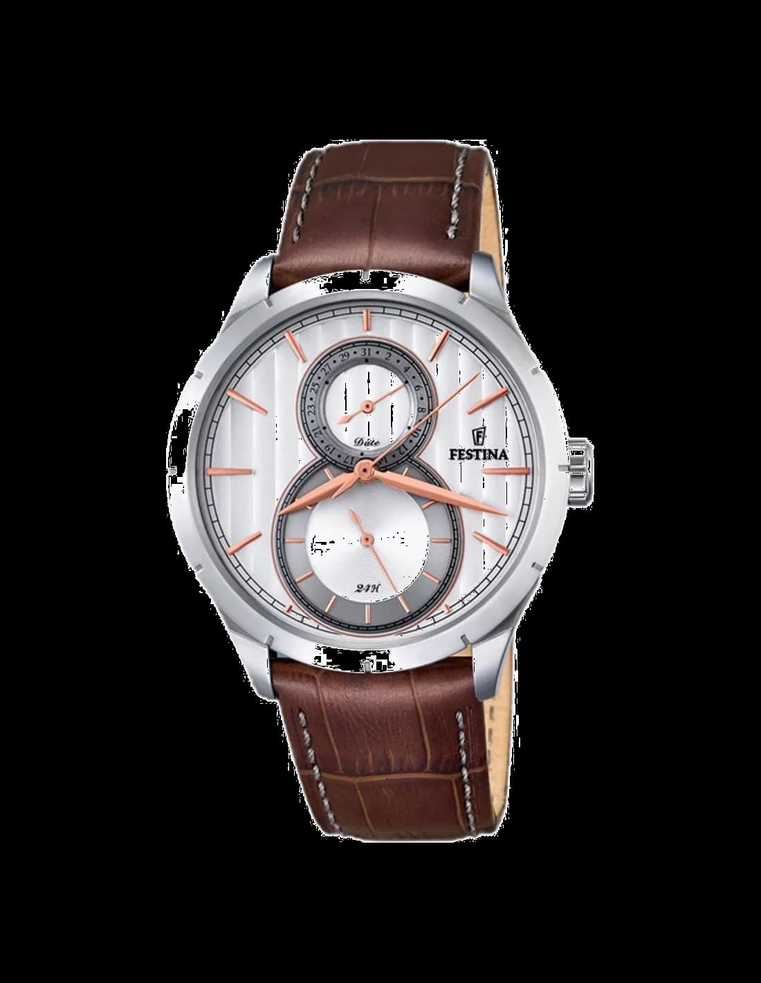 Festina F16892/2 montre homme, cadran gris rayé et cuir brun