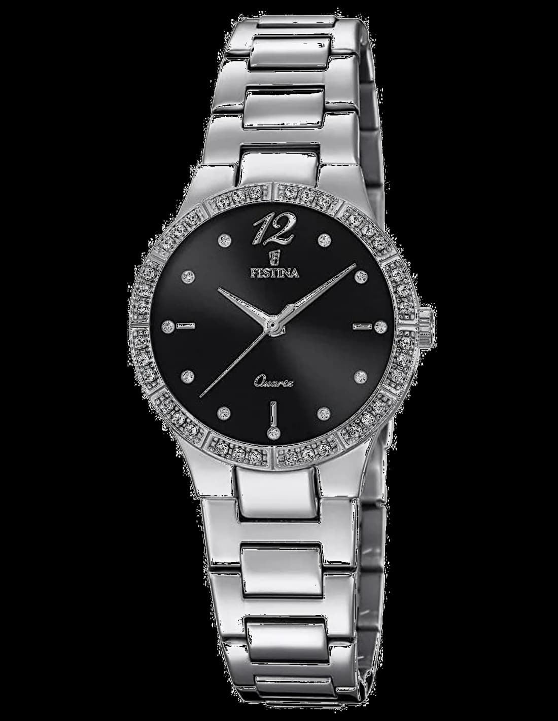 Festina F20240/2 montre femme, cadran noir, bracelet acier à maillons