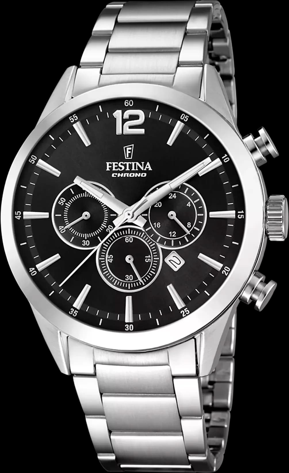 Festina F20343/8 montre homme, noir jour-date sur bracelet acier argenté