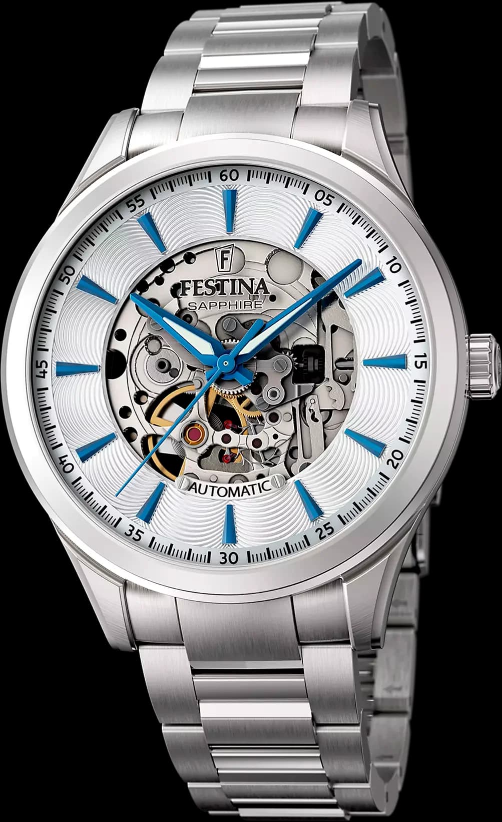 Festina F20536/1 montre homme, blanc squelette automatique sur bracelet acier