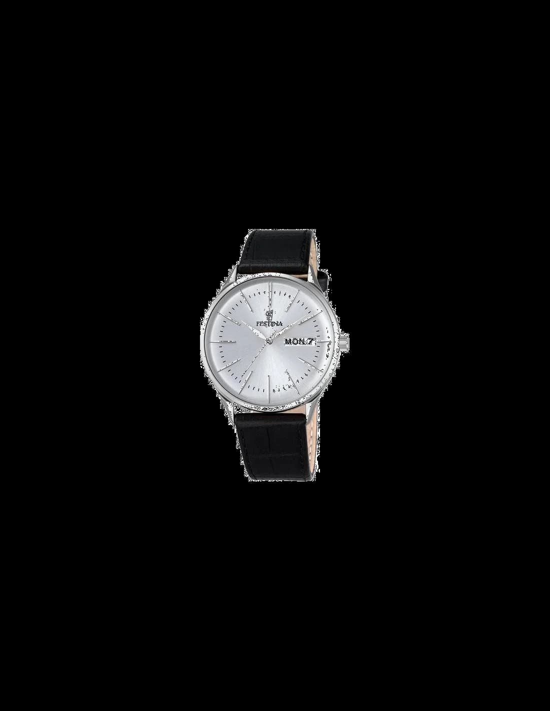 Festina F6837/1 montre homme, cadran argent sur bracelet cuir noir