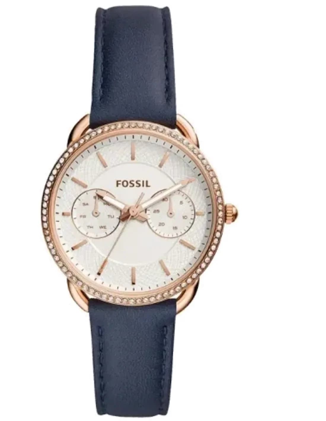 Fossil ES4394 Rose Gold Dial and Blue Leather Strap Watch