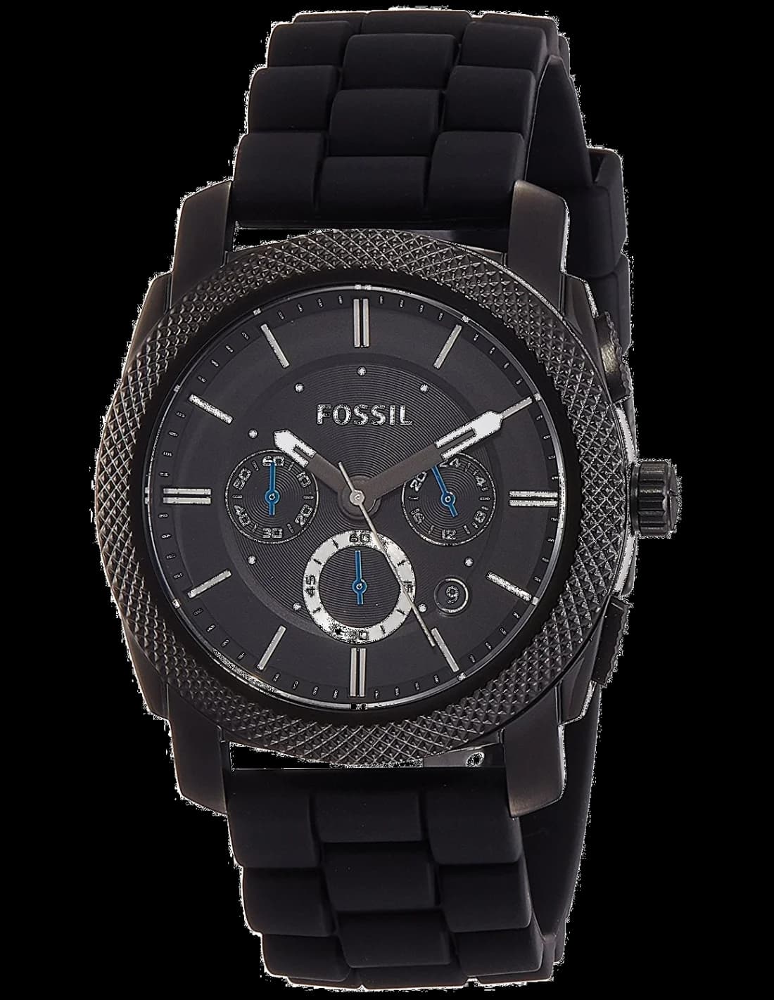 Fossil FS4487 montre homme, cadran noir sur bracelet silicone
