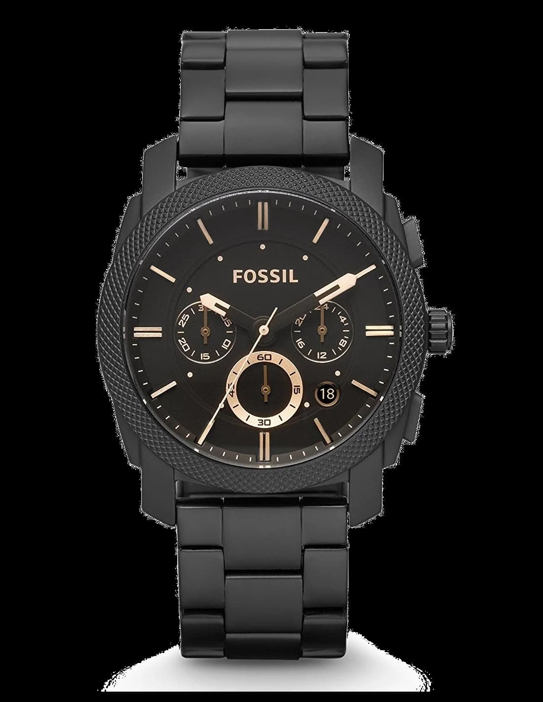 Fossil FS4682 montre homme, cadran noir, bracelet acier XL