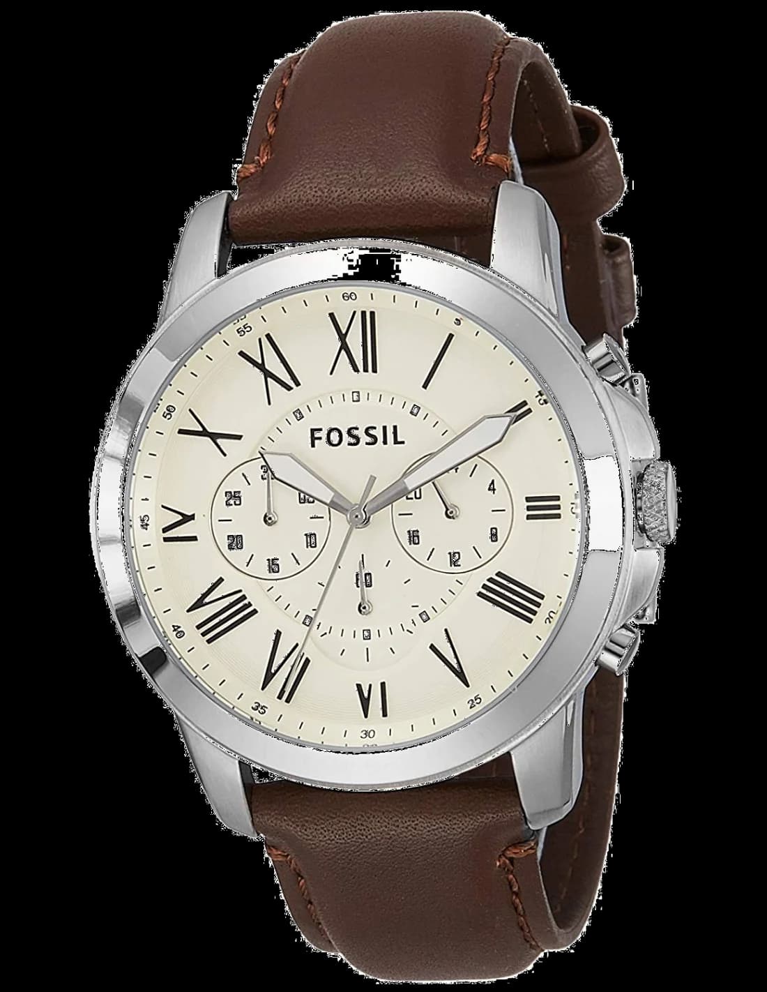 Fossil FS4735 montre homme, argenté à trois compteurs sur cuir