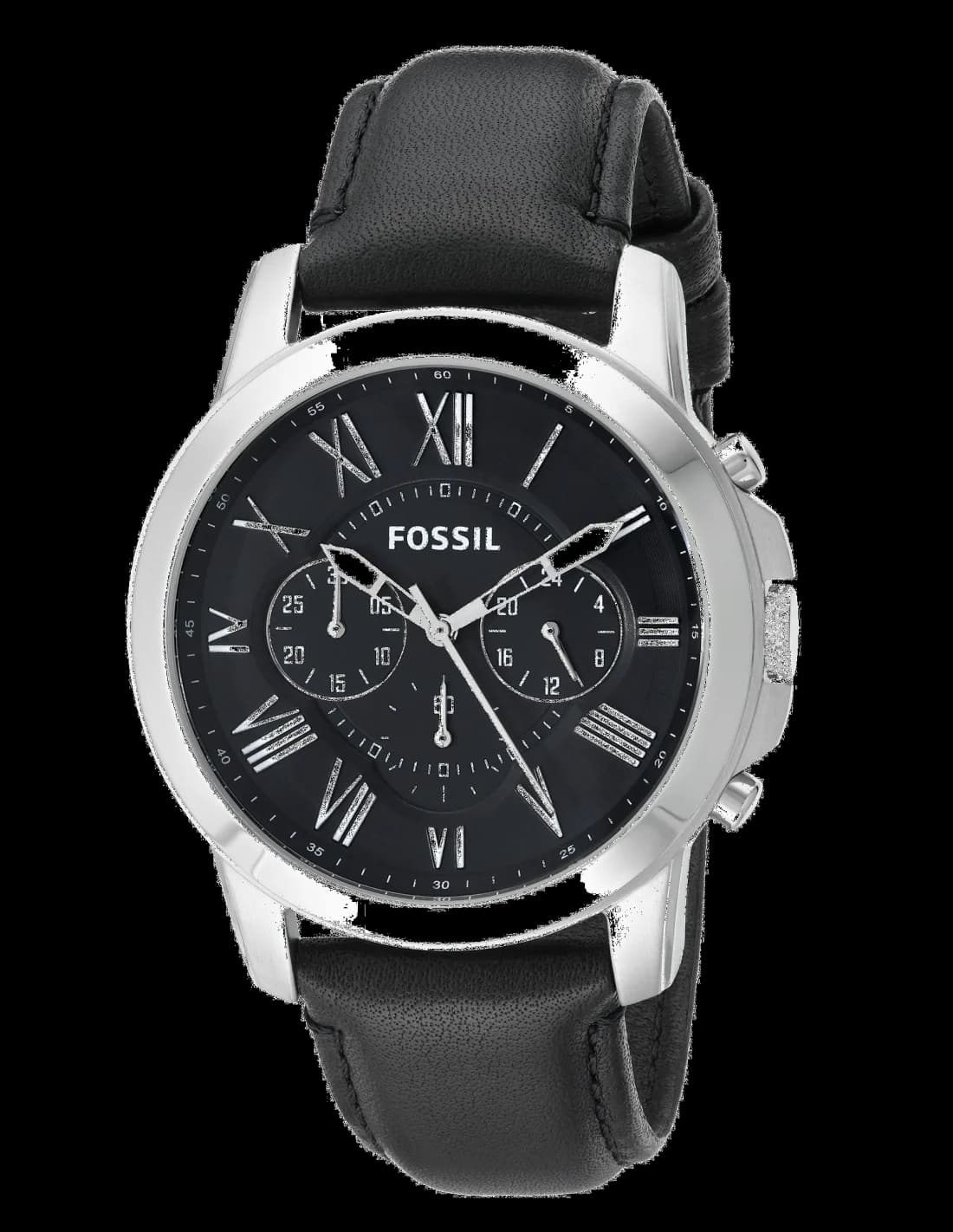 Fossil FS4812 montre homme, cadran argenté, bracelet cuir noir