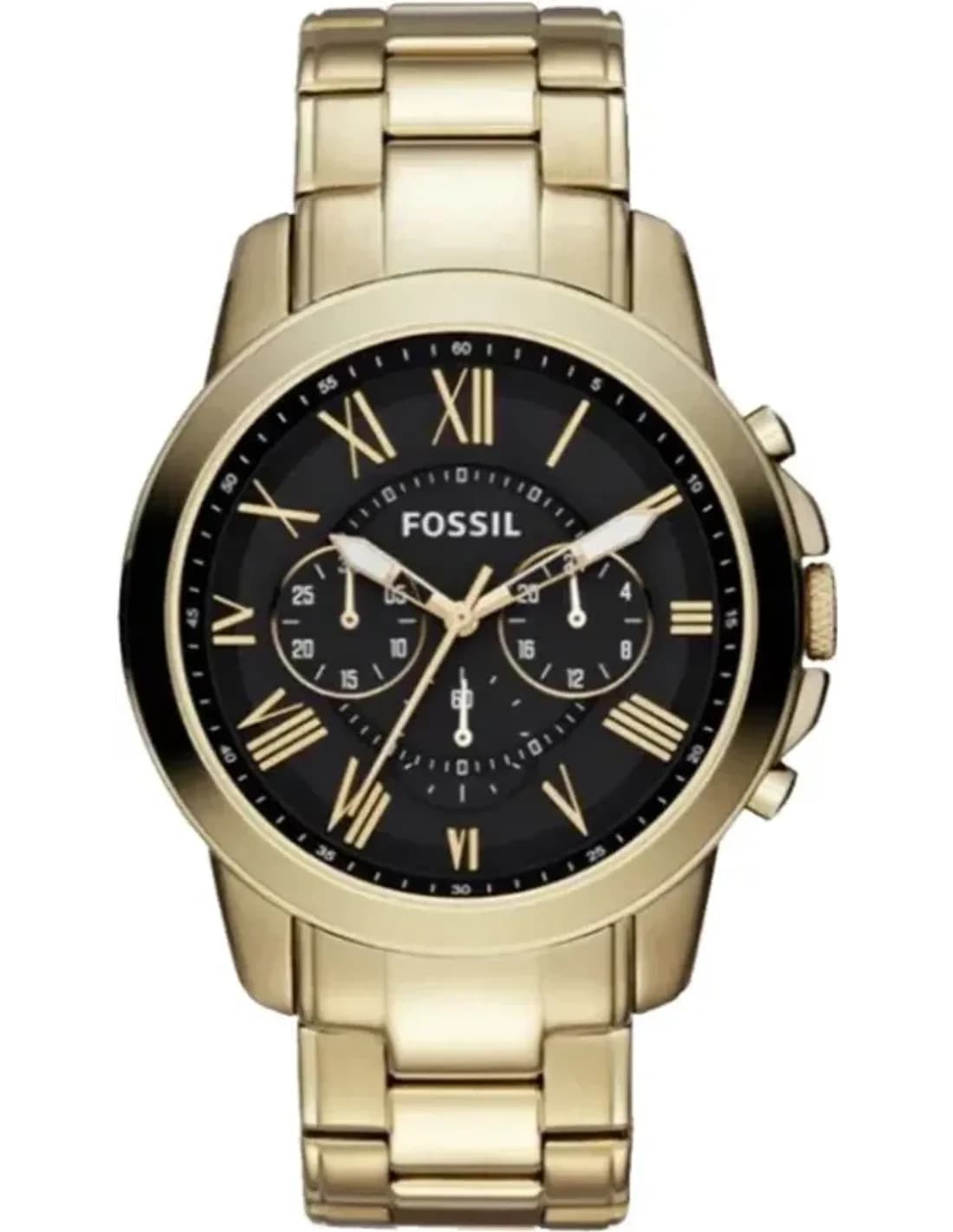 Fossil FS4815 montre homme, cadran noir sur bracelet acier doré