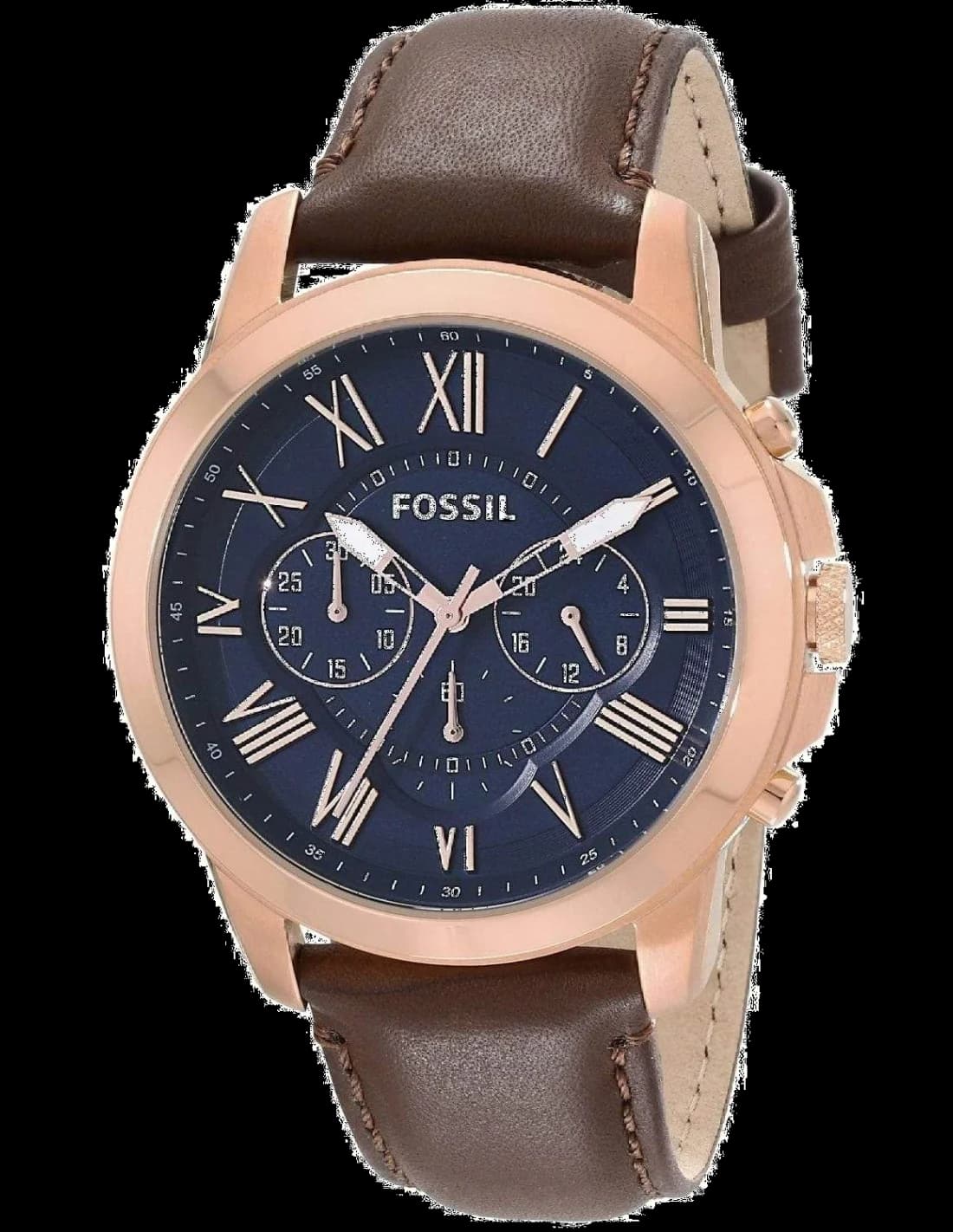 Fossil FS5068IE montre homme, cadran bleu, bracelet cuir marron