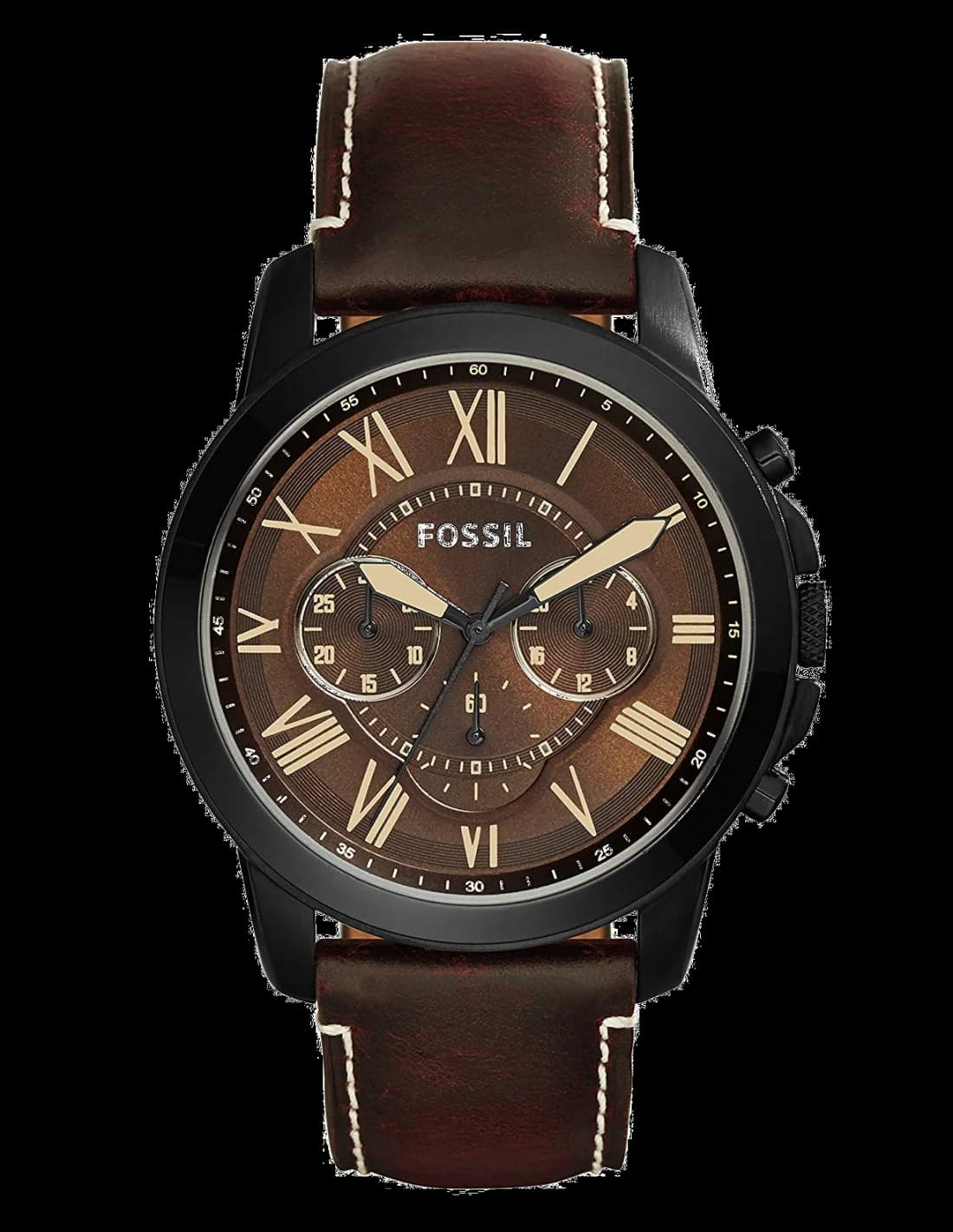 Fossil FS5088 montre homme, cadran marron et bracelet cuir assorti