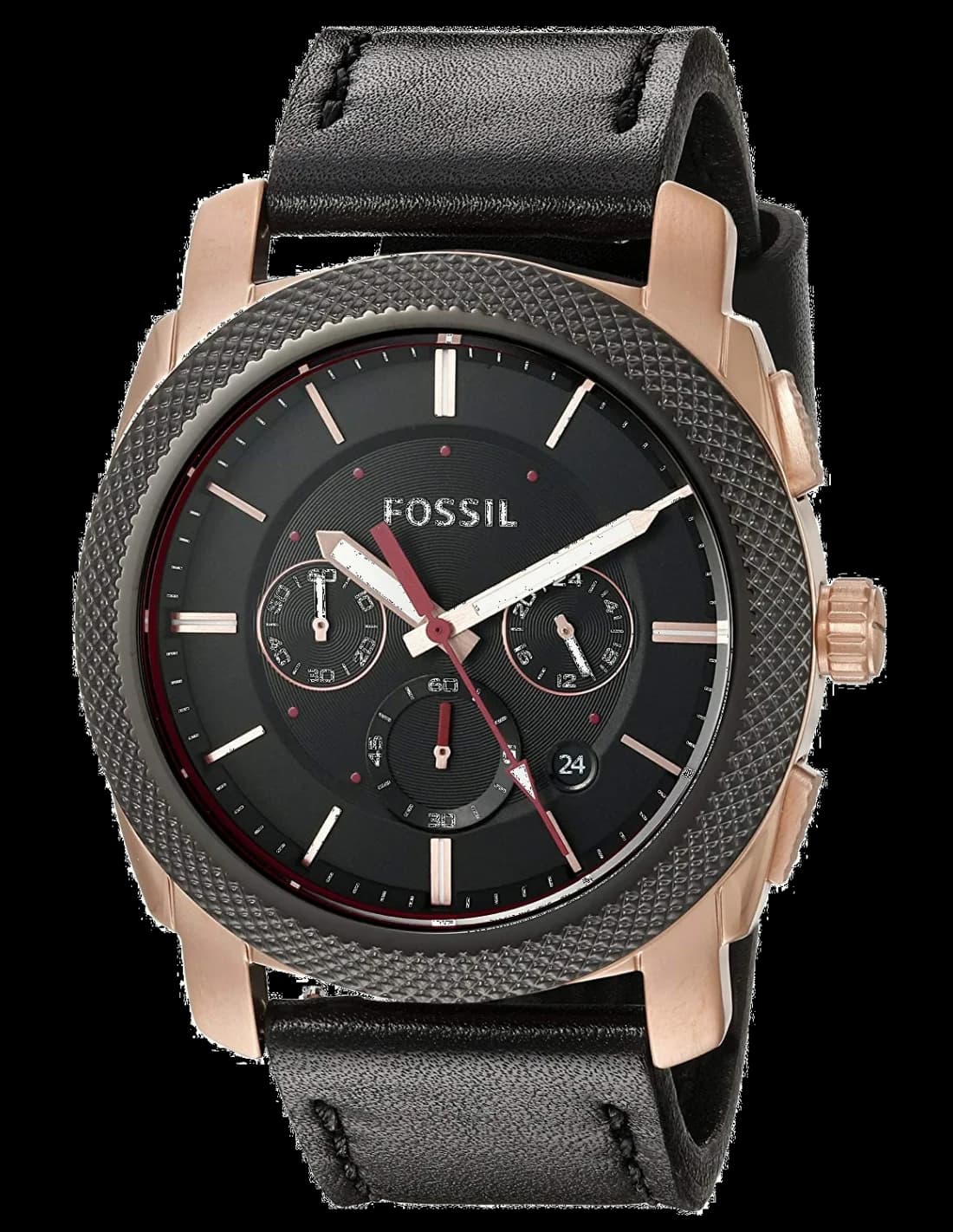 Fossil FS5120 montre homme, cadran noir sur bracelet cuir noir