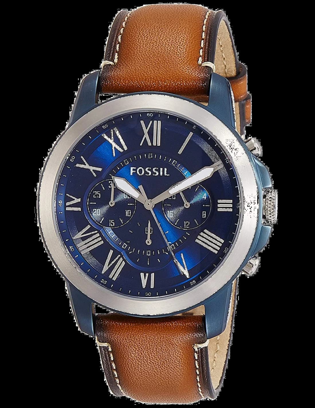 Fossil FS5151 montre homme, cadran bleu sur cuir marron