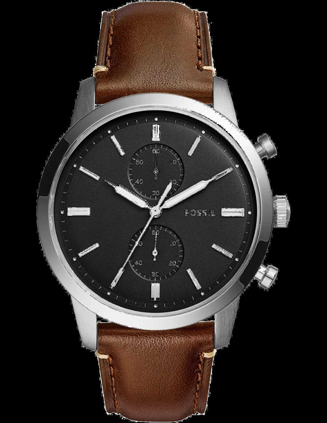 Fossil FS5280 montre homme, cadran noir, bracelet cuir