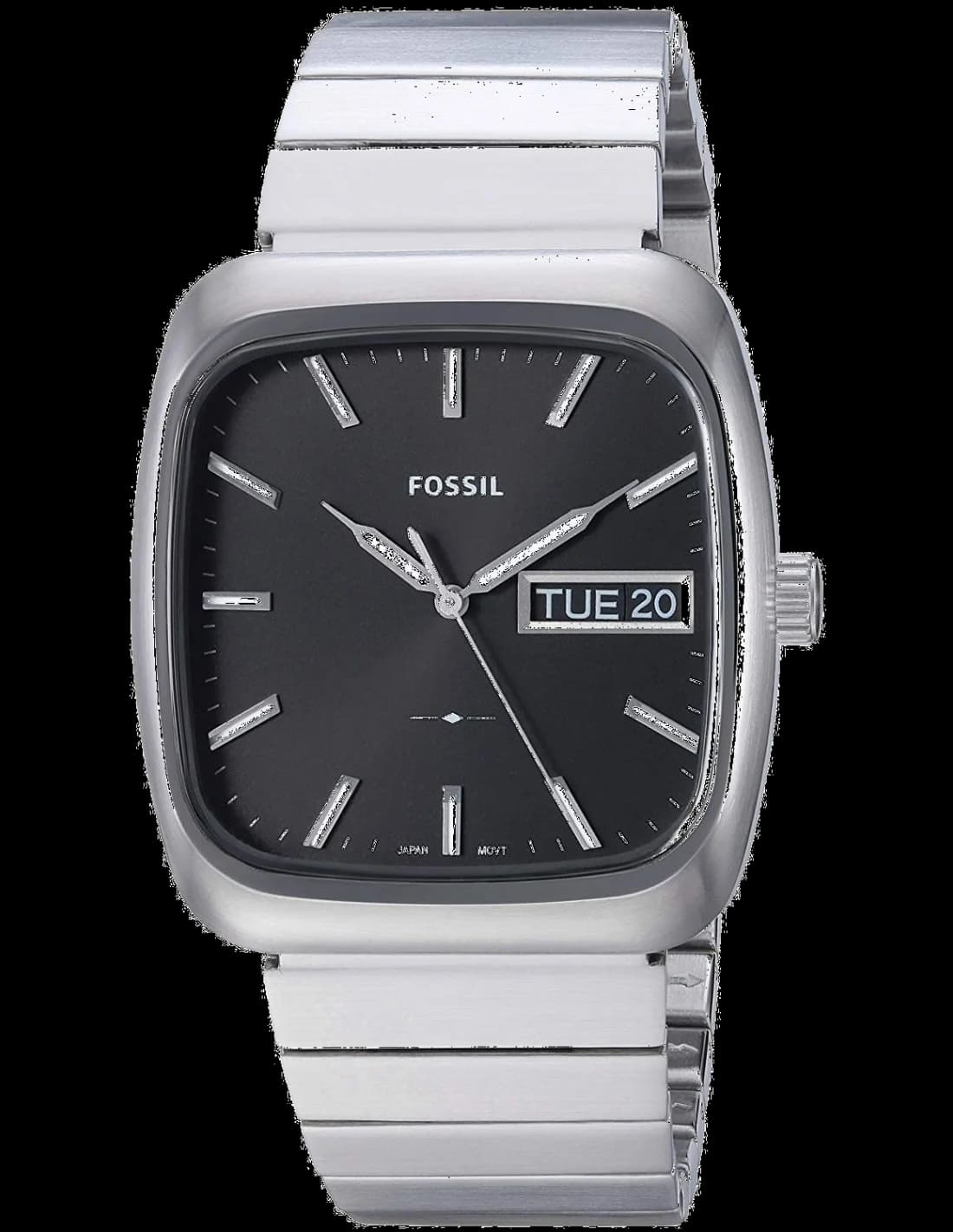Fossil FS5331 montre homme, cadran noir, bracelet acier argent