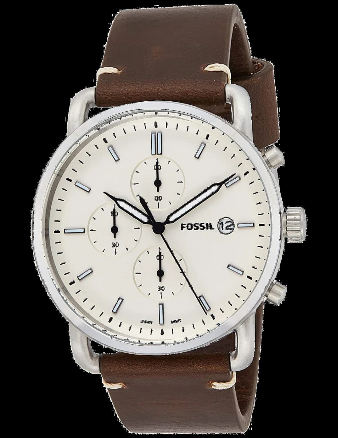 Fossil FS5402 montre homme, au cadran blanc et bracelet marron