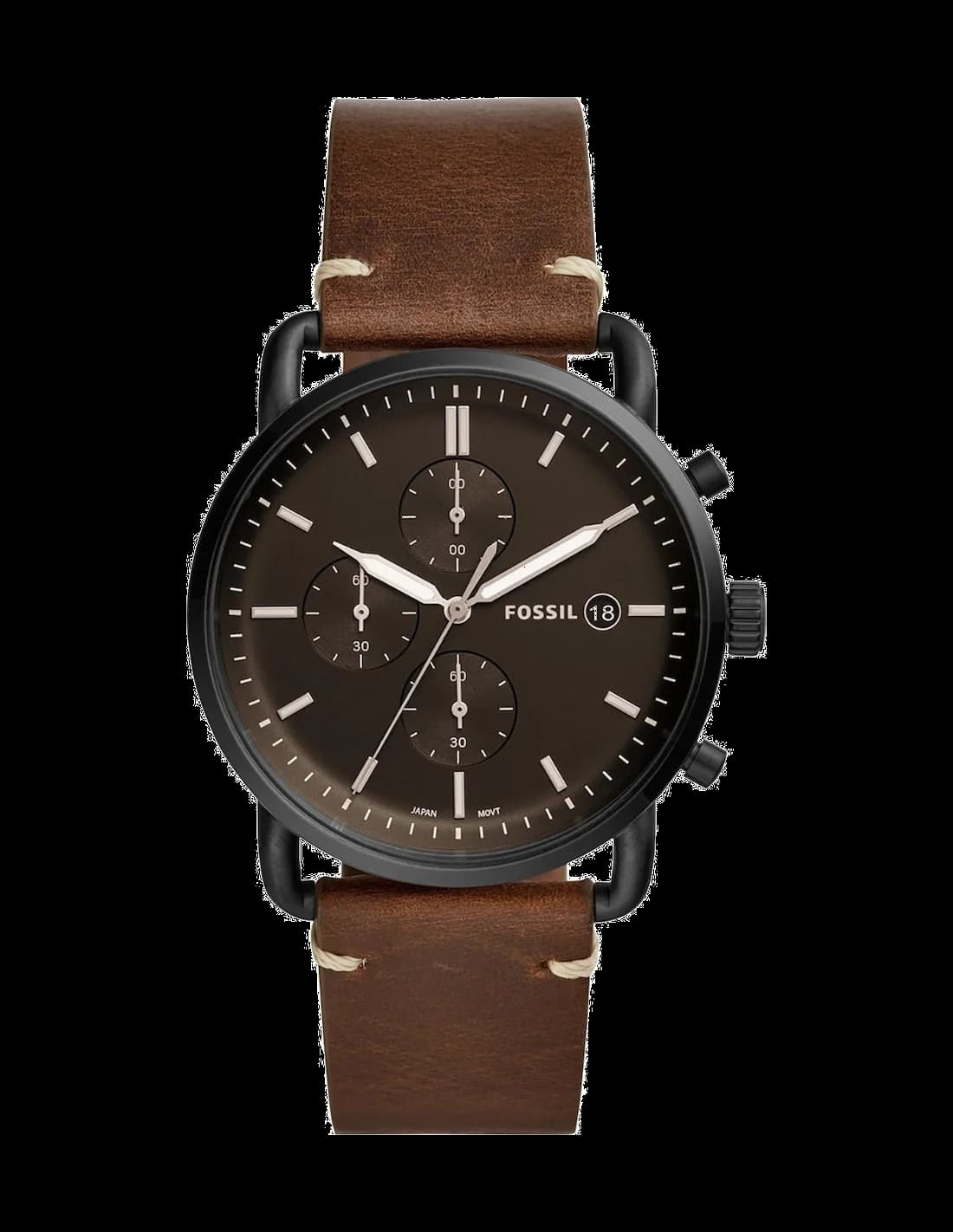 Fossil FS5403 montre homme, au cadran noir et bracelet marron