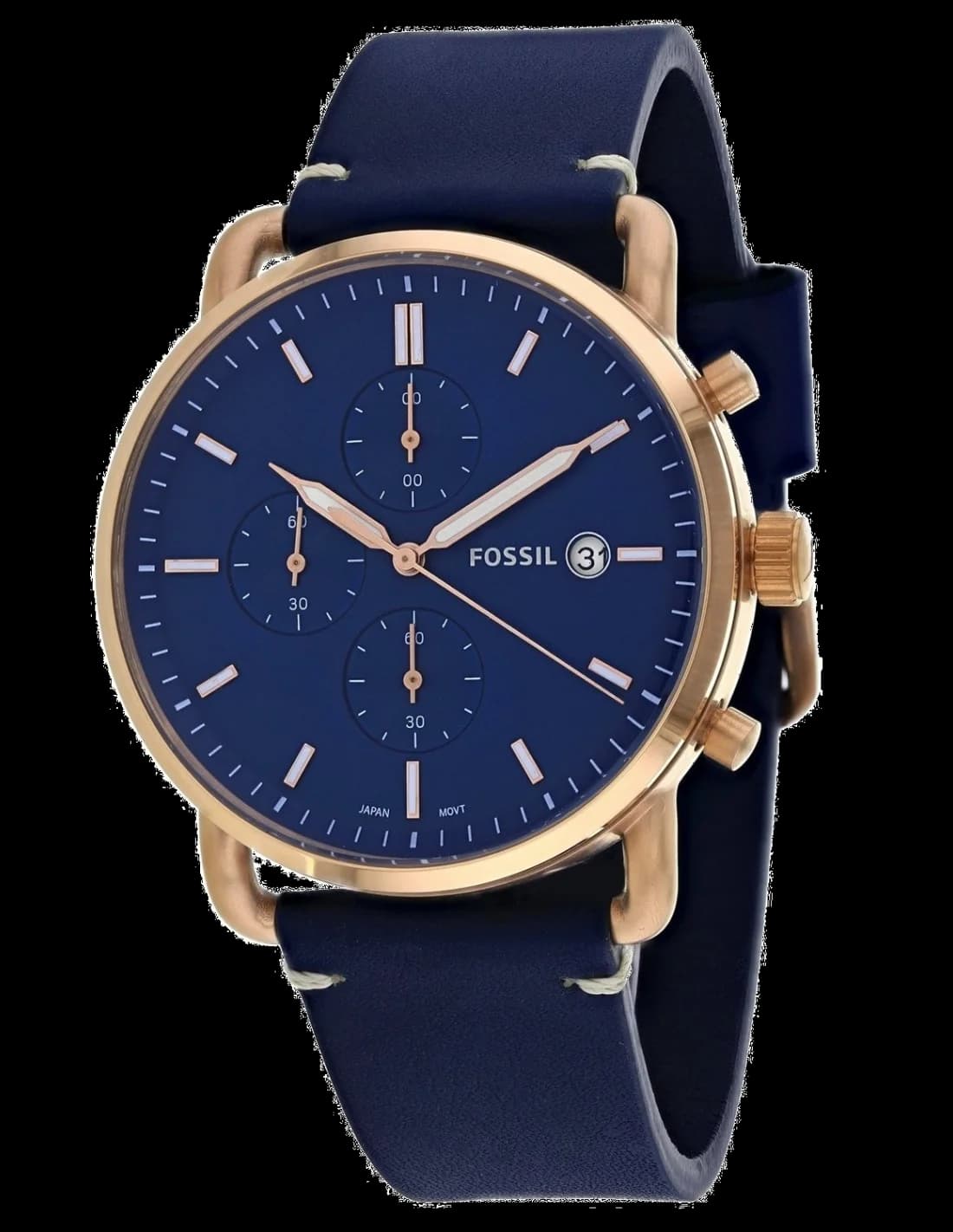 Fossil FS5404 montre homme, au cadran bleu et bracelet cuir