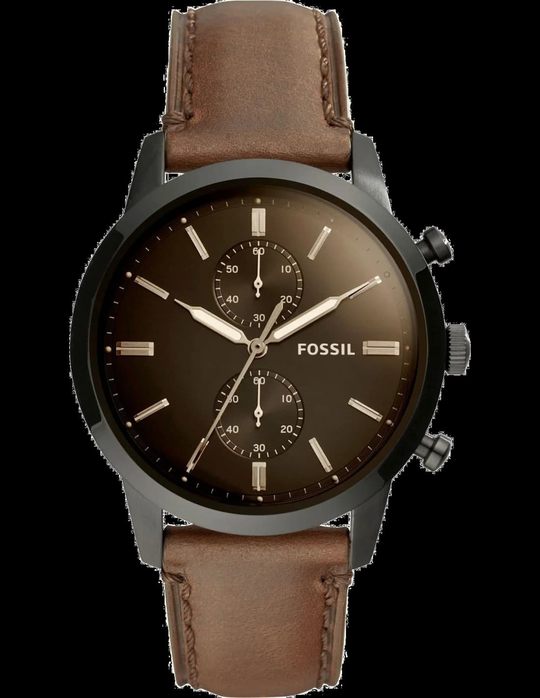 Fossil FS5437 montre homme, cadran marron sur bracelet cuir marron