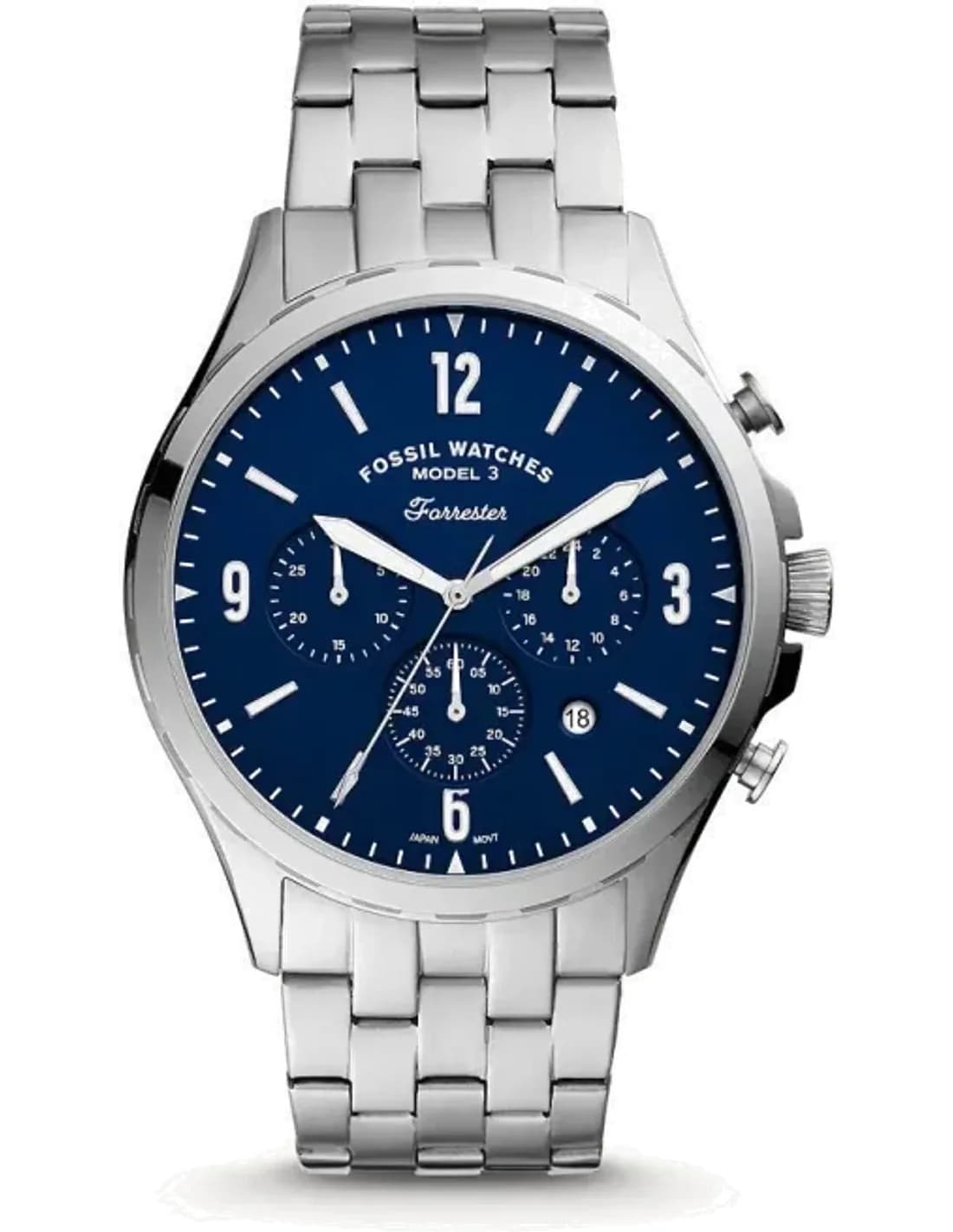 Fossil FS5605 montre homme, cadran bleu, bracelet acier, chronographe