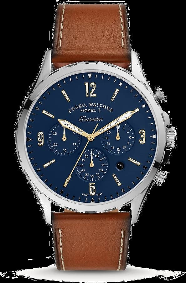 Fossil FS5607 montre homme, cadran bleu bracelet cuir marron style décontracté