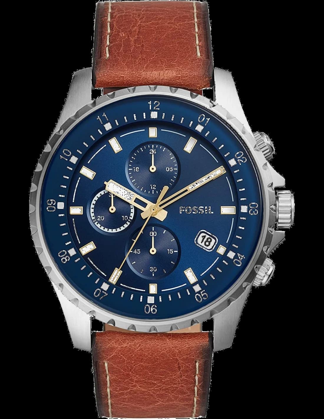 Fossil FS5675 montre homme, cadran bleu et bracelet cuir