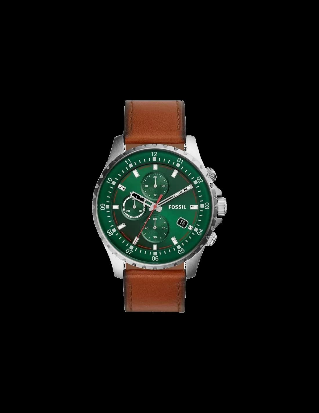 Fossil FS5734 montre homme, cadran vert, bracelet cuir marron