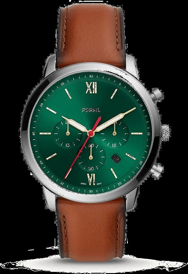 Fossil FS5735 montre homme, cadran vert, bracelet cuir marron, chronographe