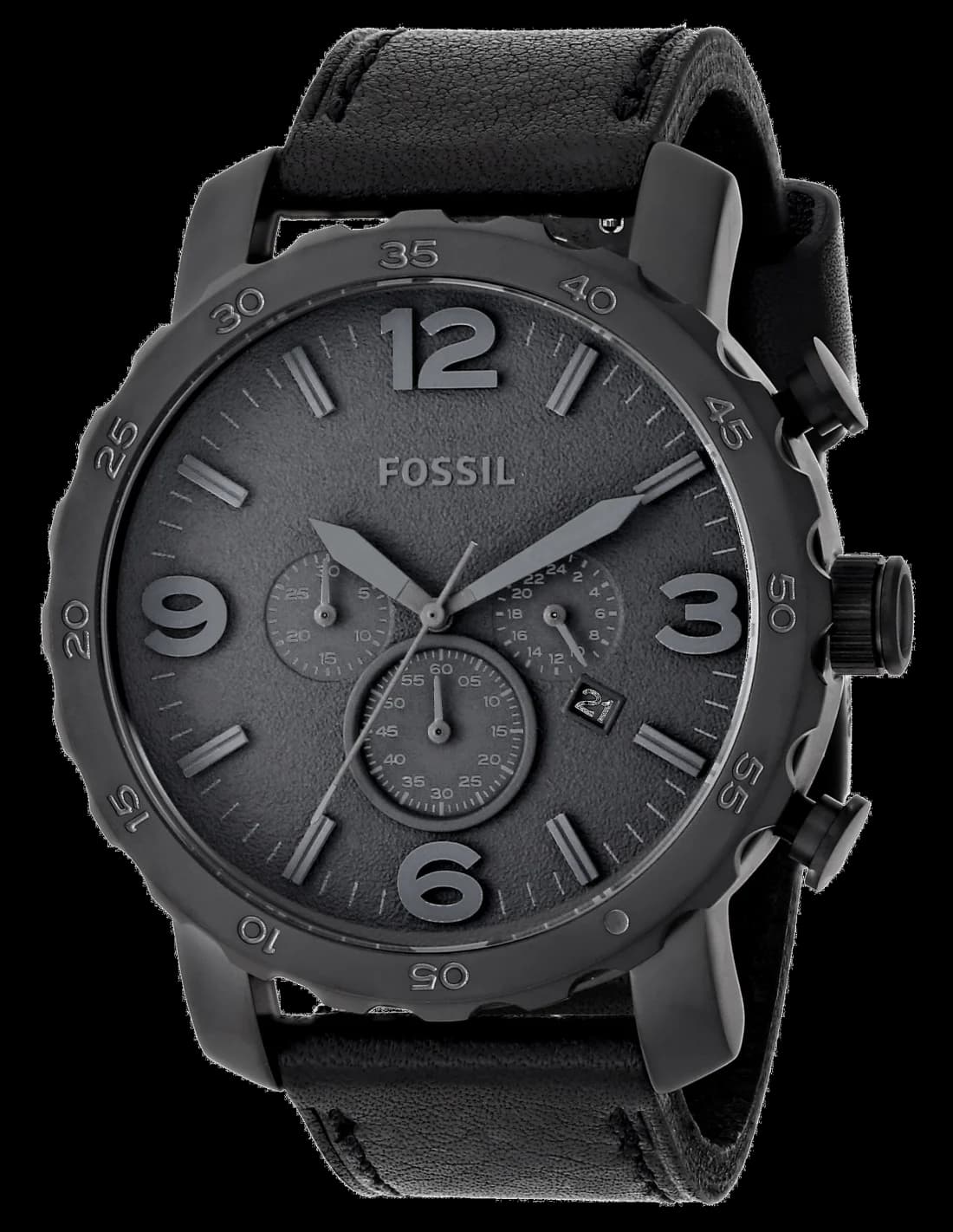Fossil JR1354 montre homme, chronomètre au cadran noir sur bracelet cuir noir