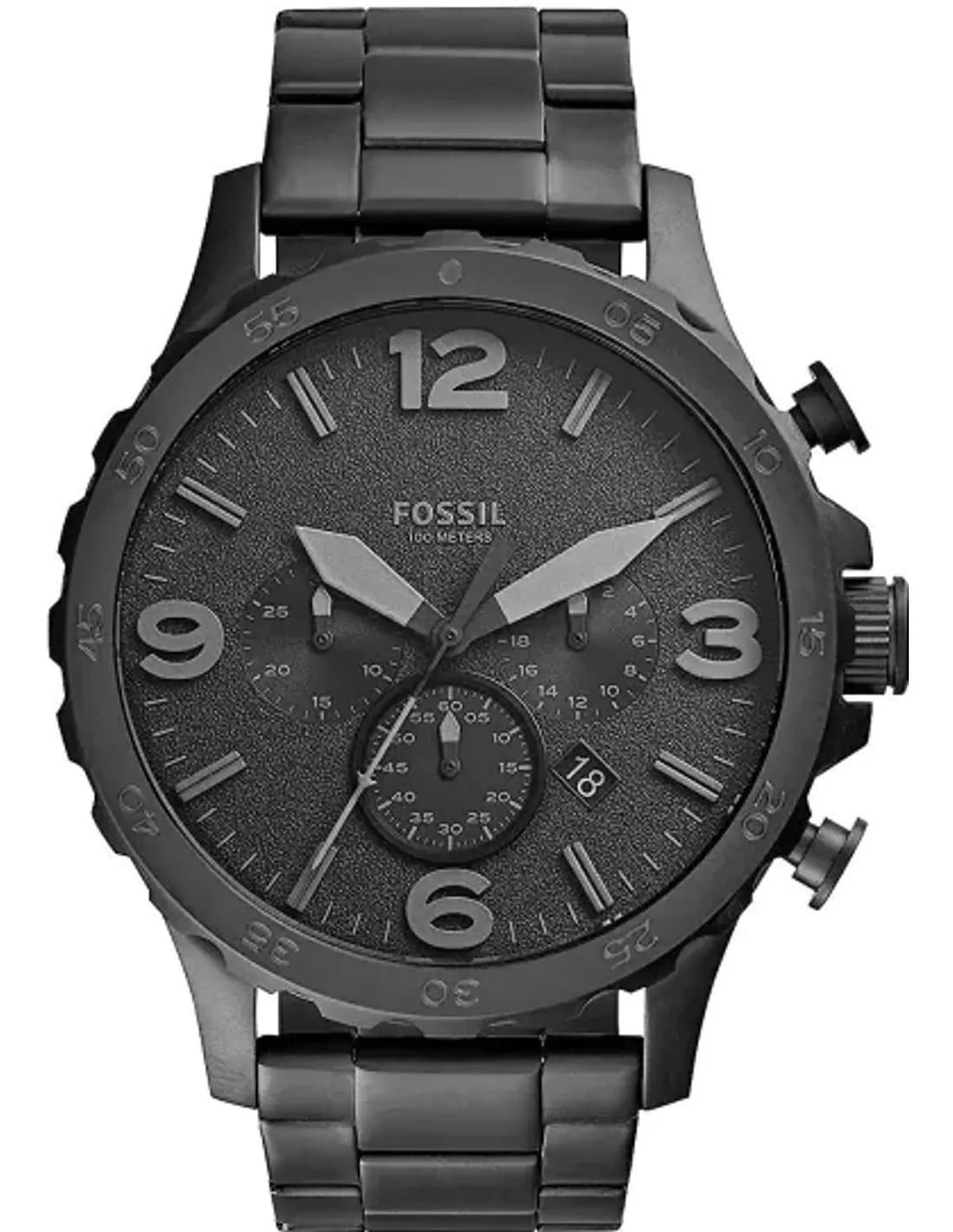 Montre Fossil JR1401 Nate Chronographe en Acier Noir IP 50 mm