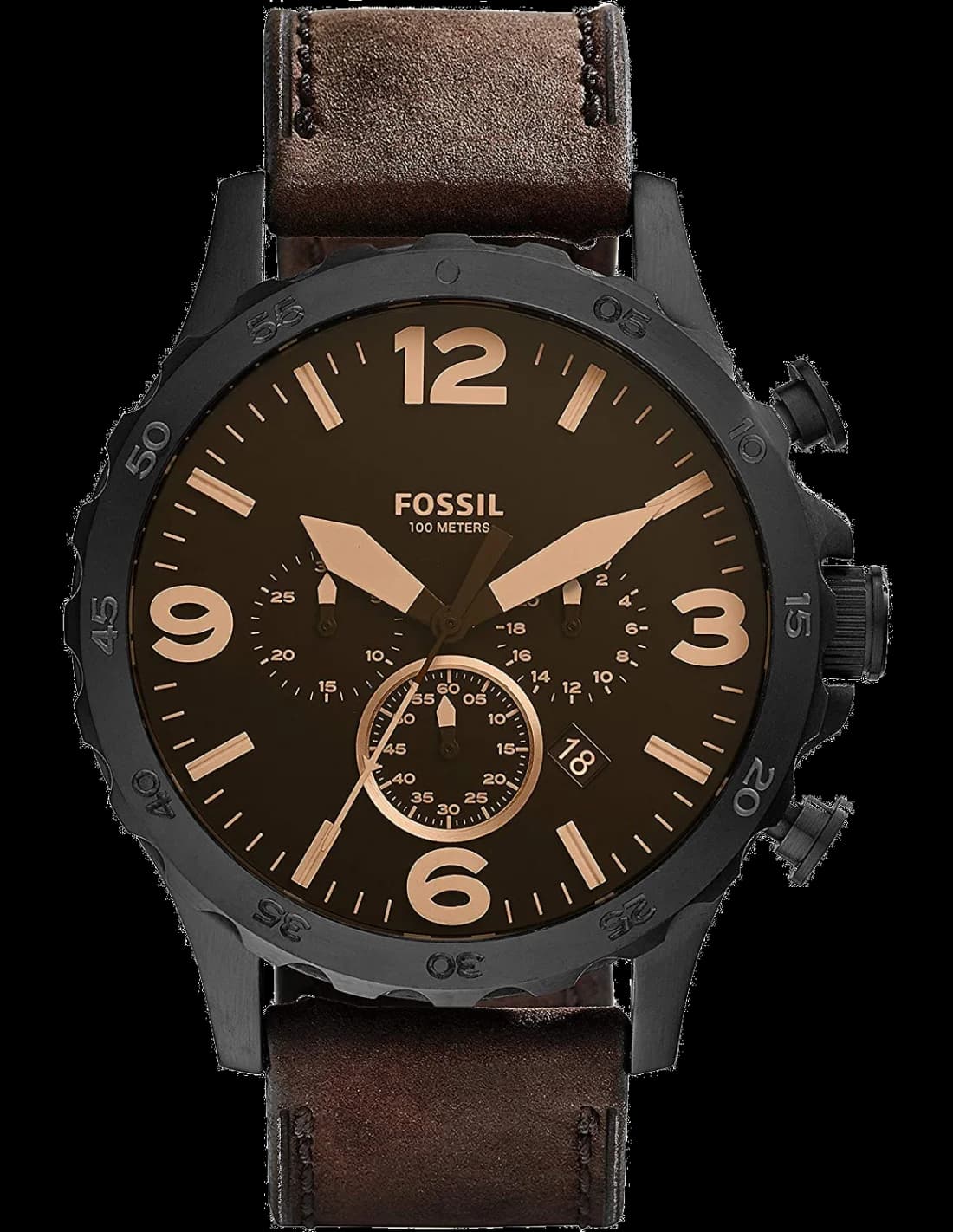 Fossil JR1487 montre homme, cadran marron, bracelet cuir