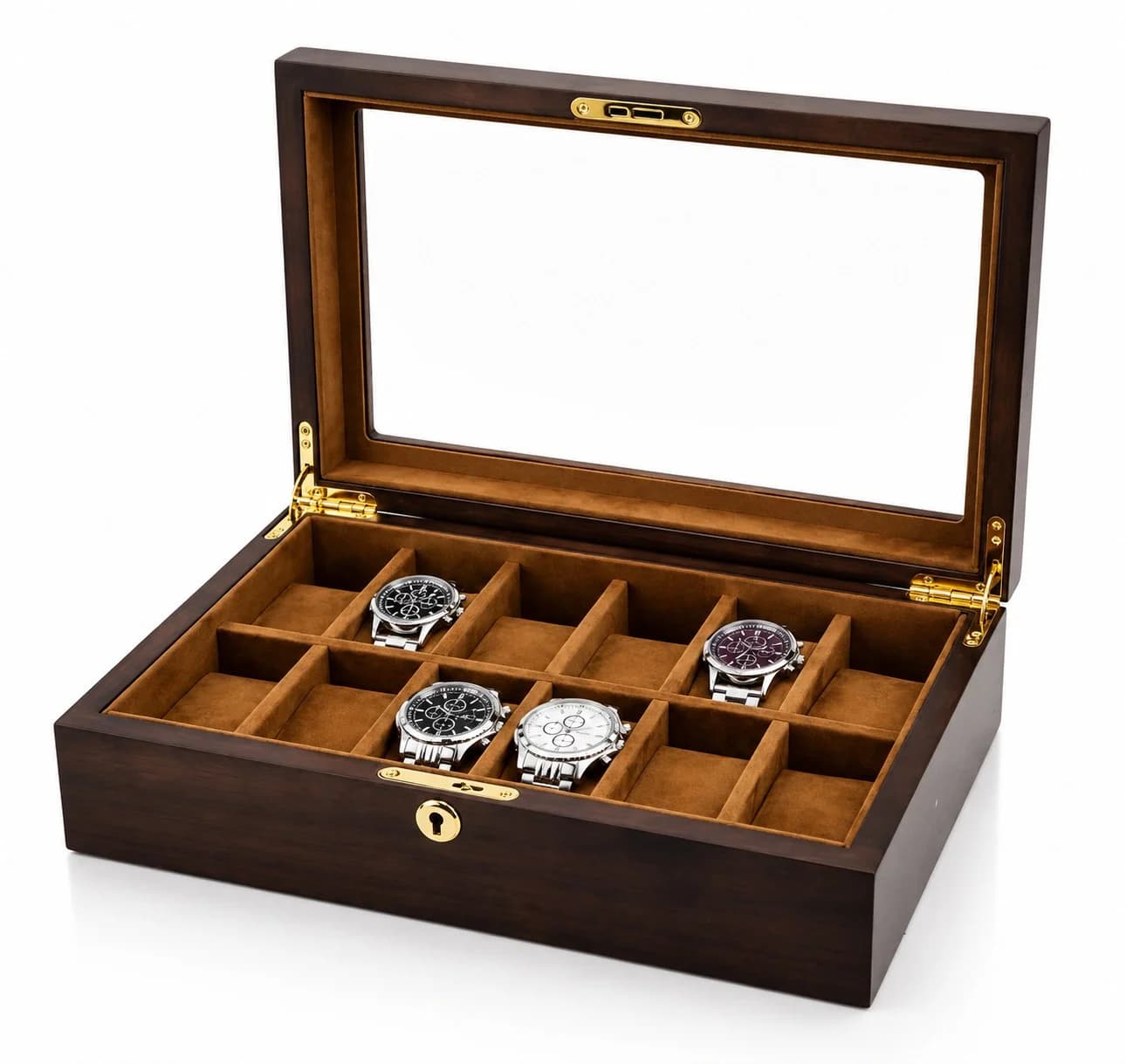 Boîte de rangement montres Ravello 12 compartiments en noyer véritable