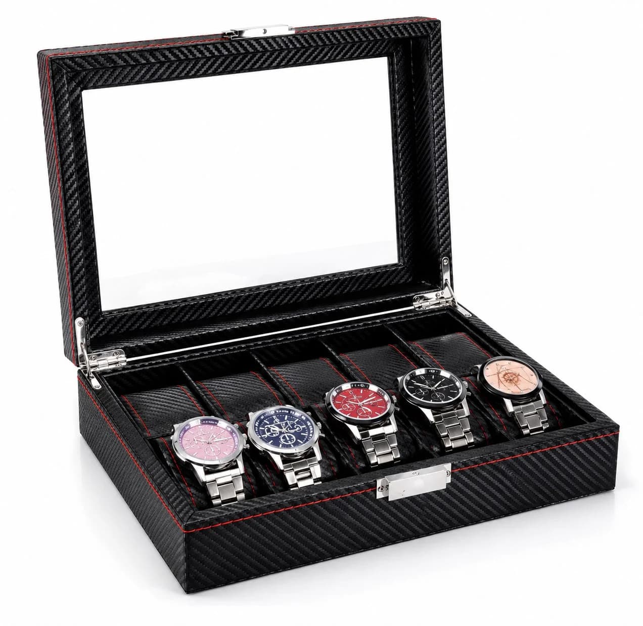 Boîte à Montres Monza 10 Compartiments Effet Carbone Composite Noir