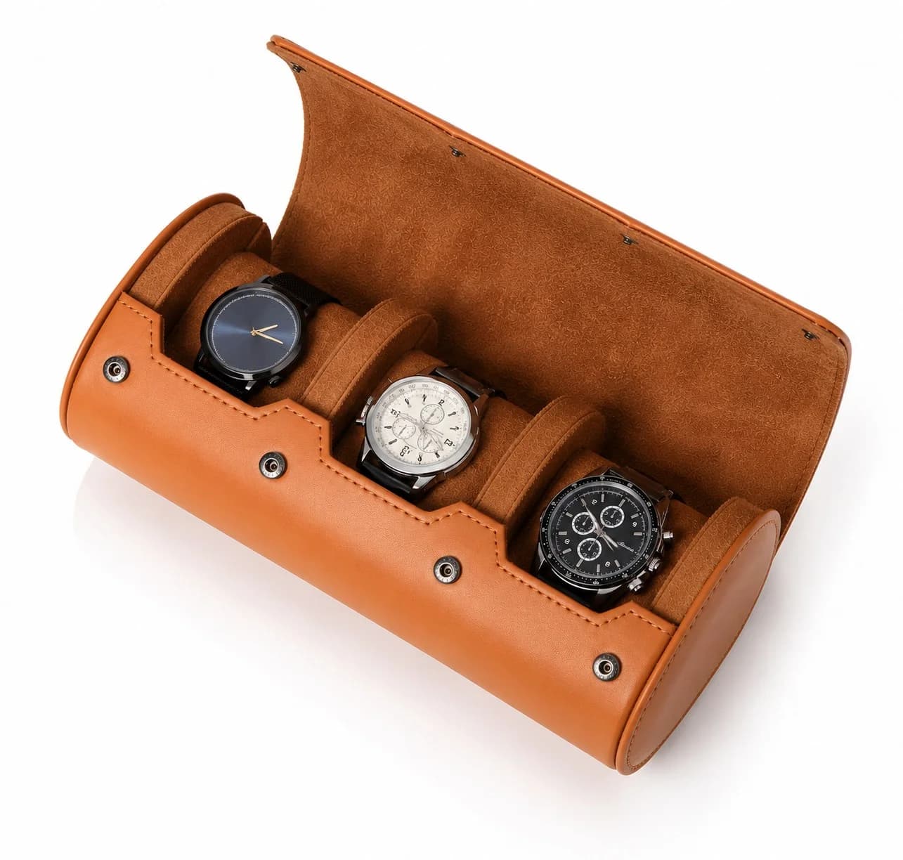 Étui Compact Voyage Verona en Cuir Végétalien pour 3 Montres Marron Clair