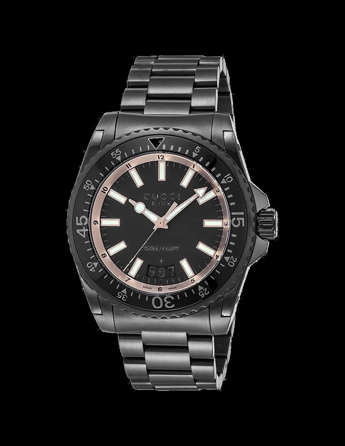 Gucci YA136213 montre homme, cadran noir, bracelet acier noir