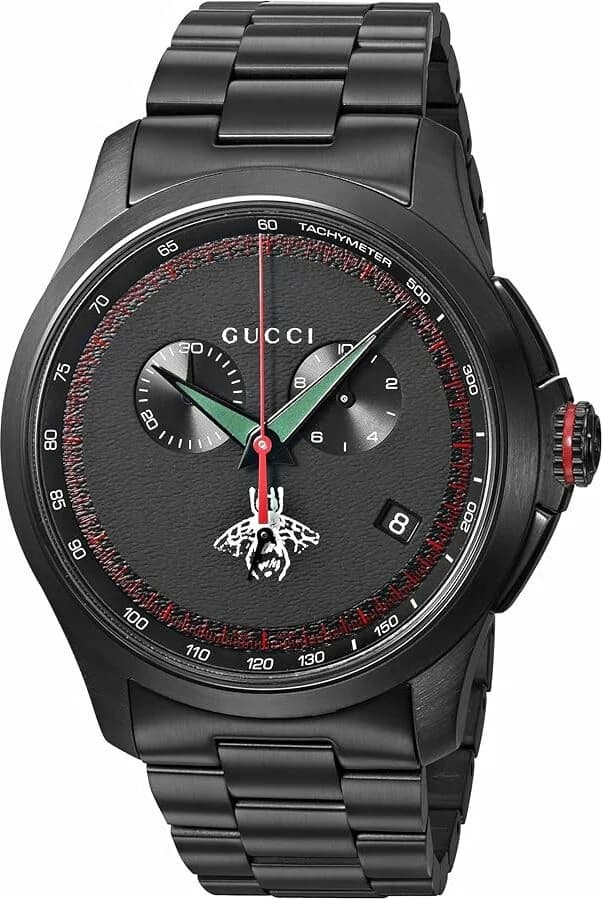 Gucci YA126269 montre homme, cadran noir, bracelet acier noir chronographe