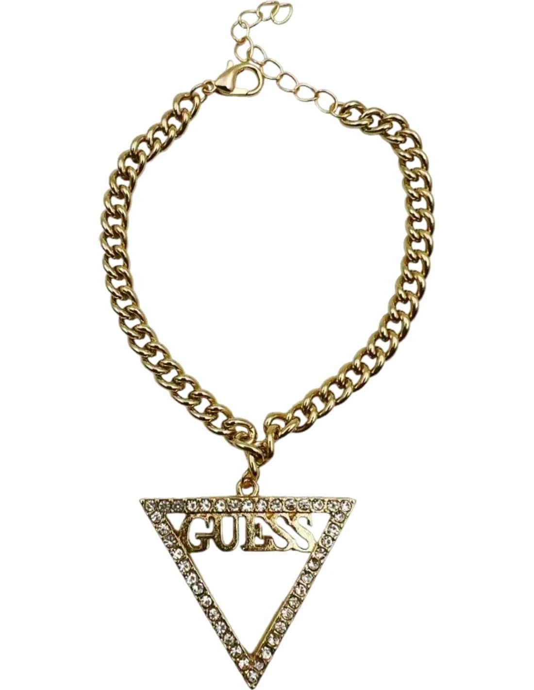 Adjustable Guess triangle bracelet in gold-plated metal set with crystals