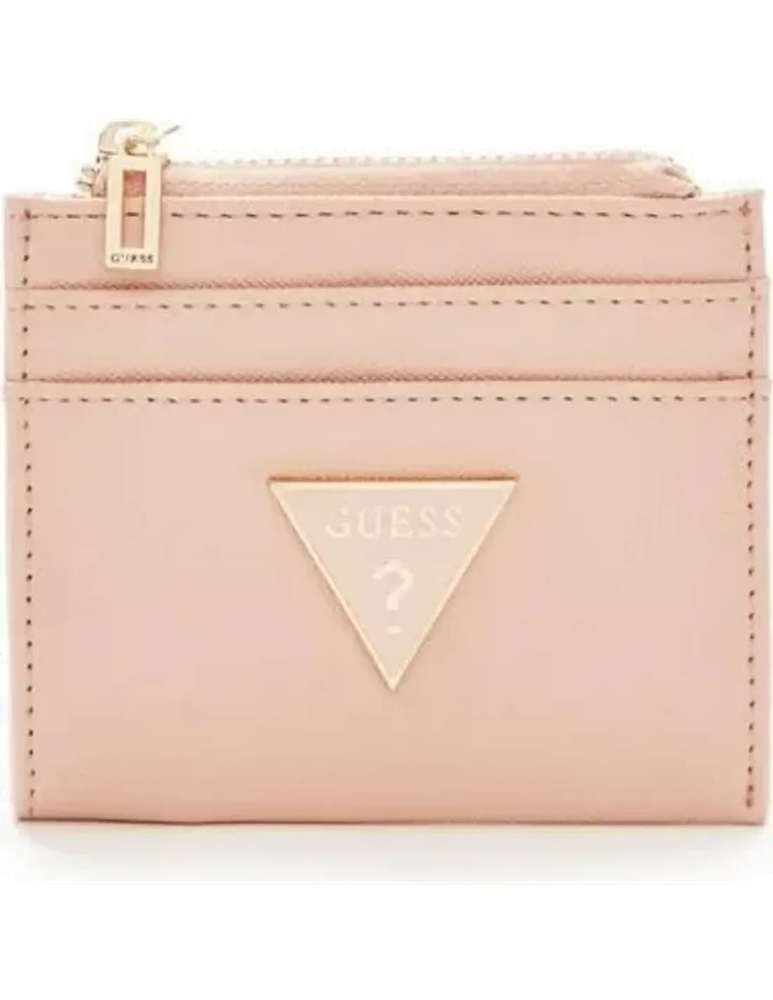 Portefeuille Guess rose logo plaque métal triangle 